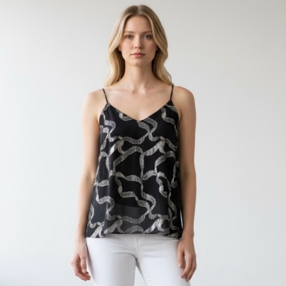 Ann Taylor Black & Gold Shimmer Ribbon V-Neck Spaghetti Strap Camisole
